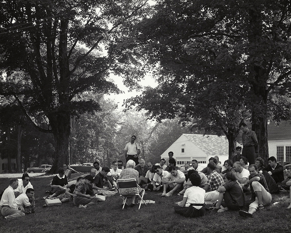 Frances Flaherty and Flaherty seminarians at the Flaherty Farm (Dummerston, Vermont) in the 1950s.