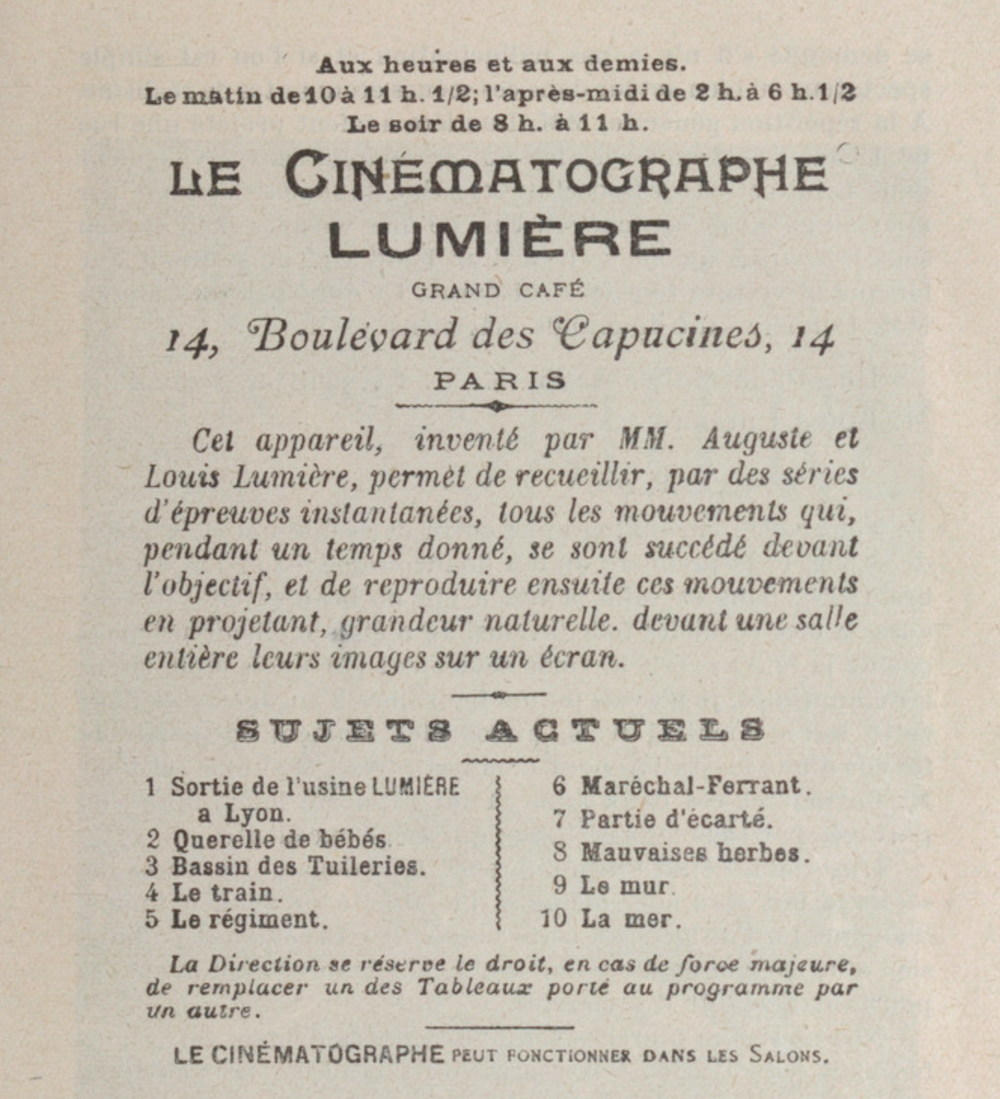 (2) Spécimen de l’un des premiers programmes de cinéma