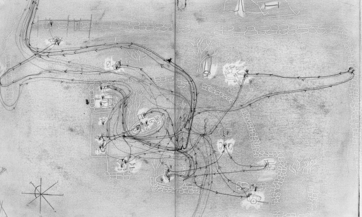 Map made by people from the network of Fernand Deligny at Cevennes, L'Arachneen.