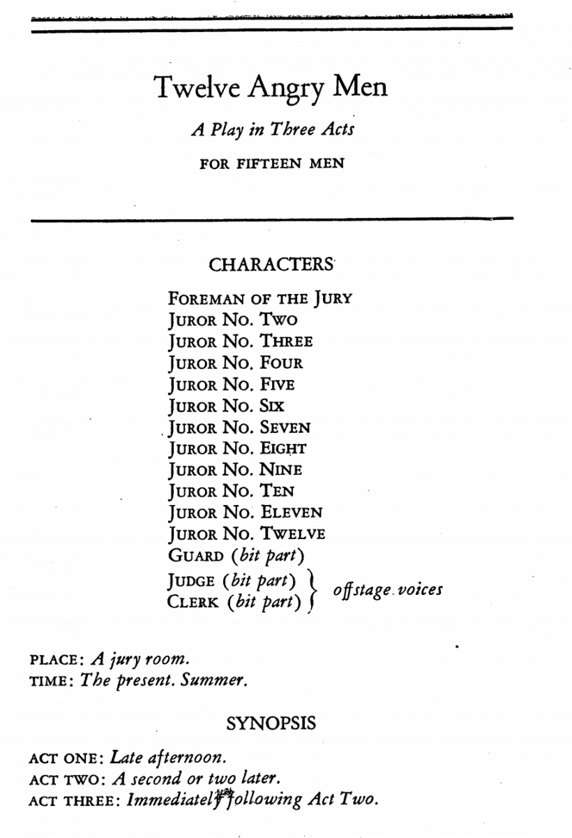 Reginald Rose "Twelve Angry Men" play from 1954